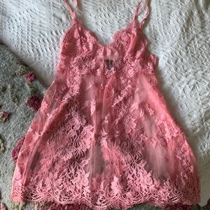 Victorias Secret Pink Sheer Lace Slip Night Slip Dress S